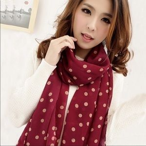 Red & Brown Polka Dot Long Chiffon Scarf Wrap Cute